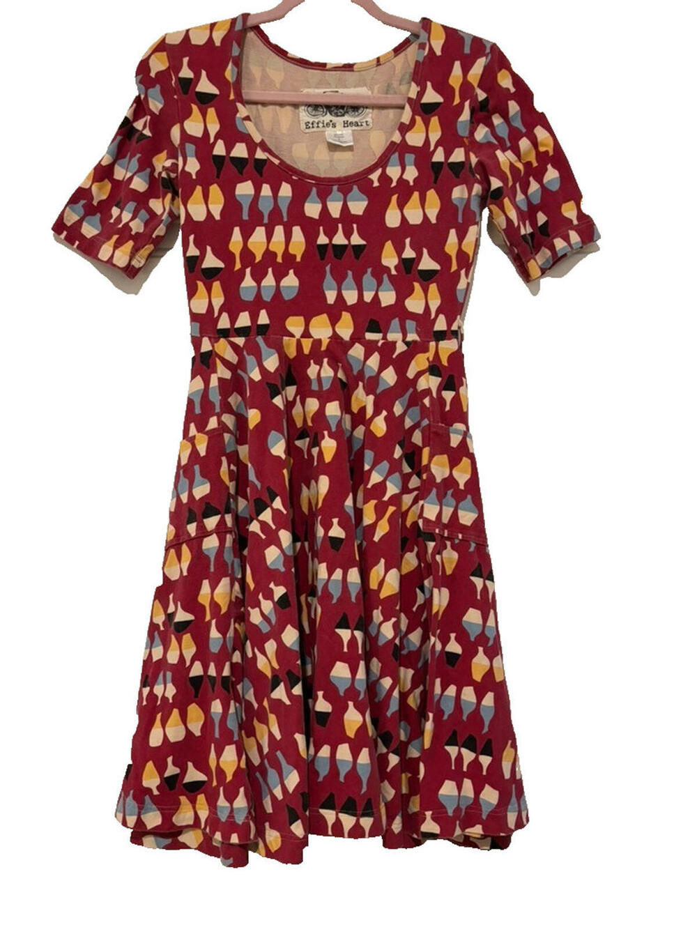 Effie's Heart sz S maroon patterned short sleeve casual mini‎ dress cotton #3331